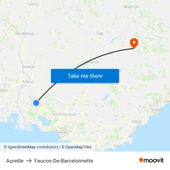 Aureille to Faucon-De-Barcelonnette map
