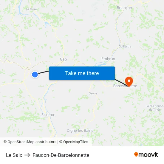 Le Saix to Faucon-De-Barcelonnette map