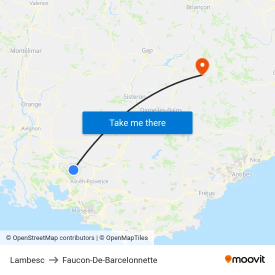 Lambesc to Faucon-De-Barcelonnette map