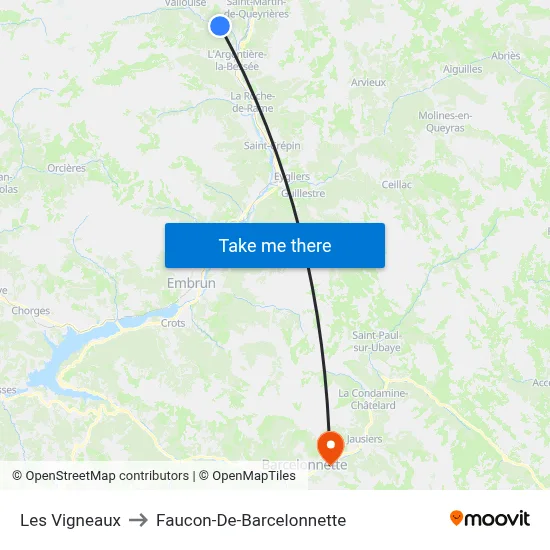 Les Vigneaux to Faucon-De-Barcelonnette map