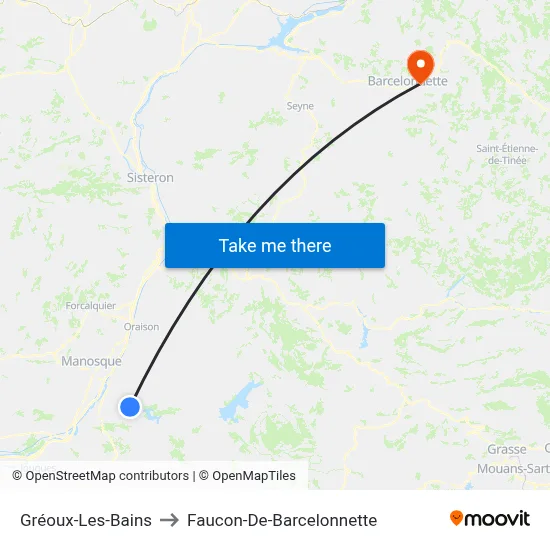 Gréoux-Les-Bains to Faucon-De-Barcelonnette map