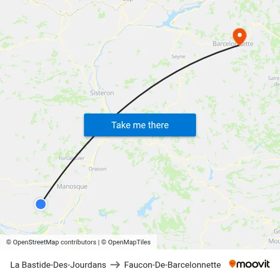 La Bastide-Des-Jourdans to Faucon-De-Barcelonnette map