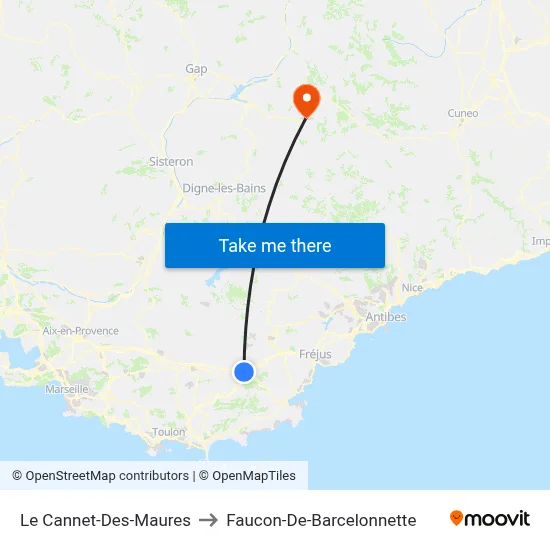 Le Cannet-Des-Maures to Faucon-De-Barcelonnette map