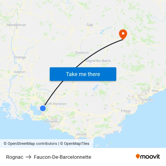 Rognac to Faucon-De-Barcelonnette map