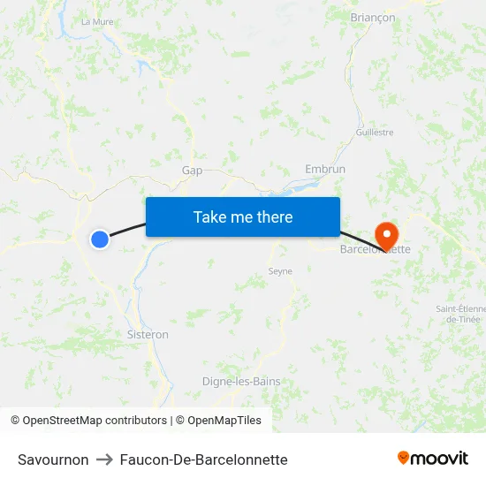 Savournon to Faucon-De-Barcelonnette map