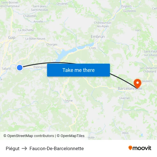 Piégut to Faucon-De-Barcelonnette map