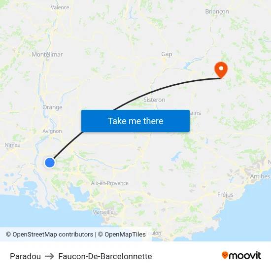 Paradou to Faucon-De-Barcelonnette map