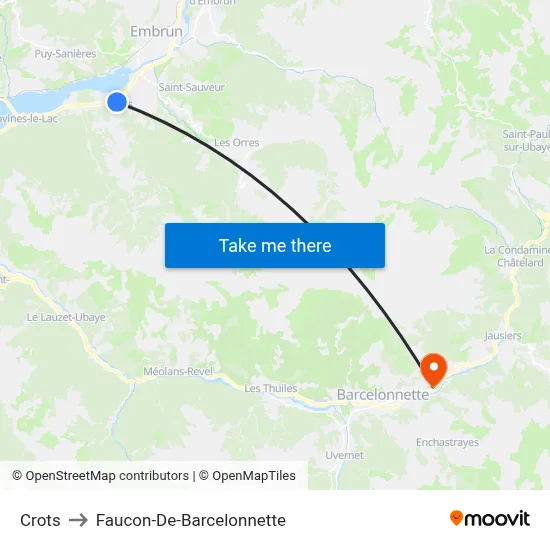 Crots to Faucon-De-Barcelonnette map
