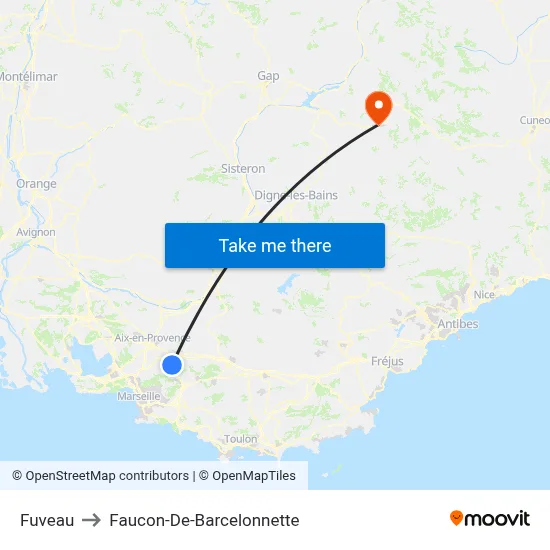 Fuveau to Faucon-De-Barcelonnette map