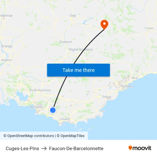Cuges-Les-Pins to Faucon-De-Barcelonnette map