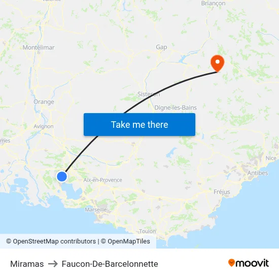 Miramas to Faucon-De-Barcelonnette map