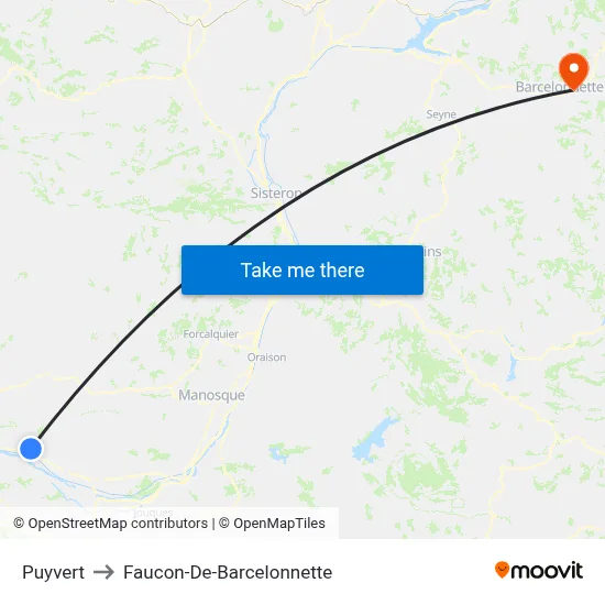 Puyvert to Faucon-De-Barcelonnette map