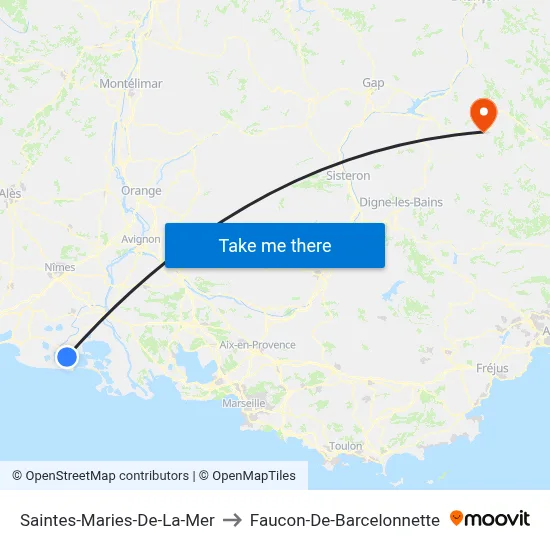 Saintes-Maries-De-La-Mer to Faucon-De-Barcelonnette map