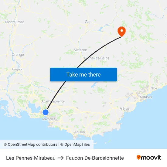 Les Pennes-Mirabeau to Faucon-De-Barcelonnette map