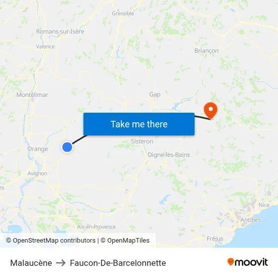 Malaucène to Faucon-De-Barcelonnette map