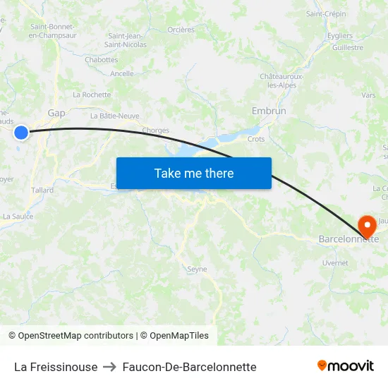 La Freissinouse to Faucon-De-Barcelonnette map