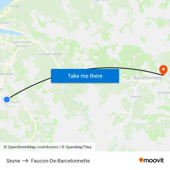Seyne to Faucon-De-Barcelonnette map