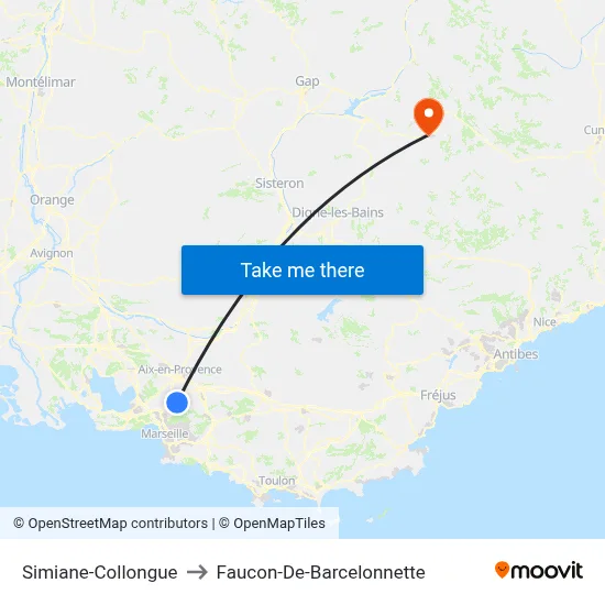Simiane-Collongue to Faucon-De-Barcelonnette map