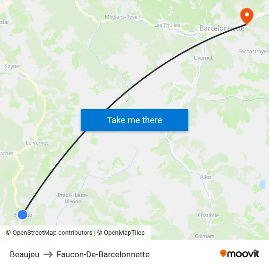 Beaujeu to Faucon-De-Barcelonnette map