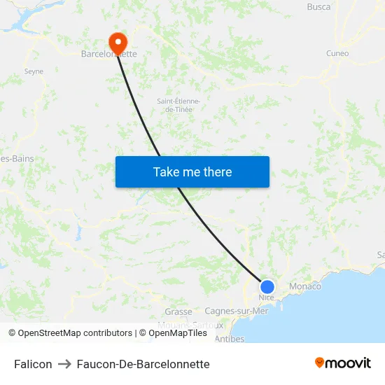 Falicon to Faucon-De-Barcelonnette map