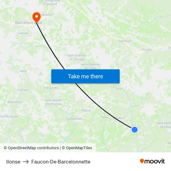 Ilonse to Faucon-De-Barcelonnette map