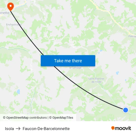 Isola to Faucon-De-Barcelonnette map