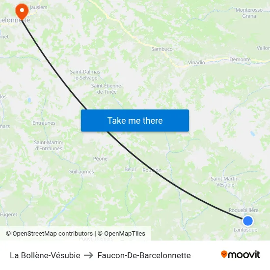 La Bollène-Vésubie to Faucon-De-Barcelonnette map