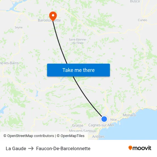 La Gaude to Faucon-De-Barcelonnette map