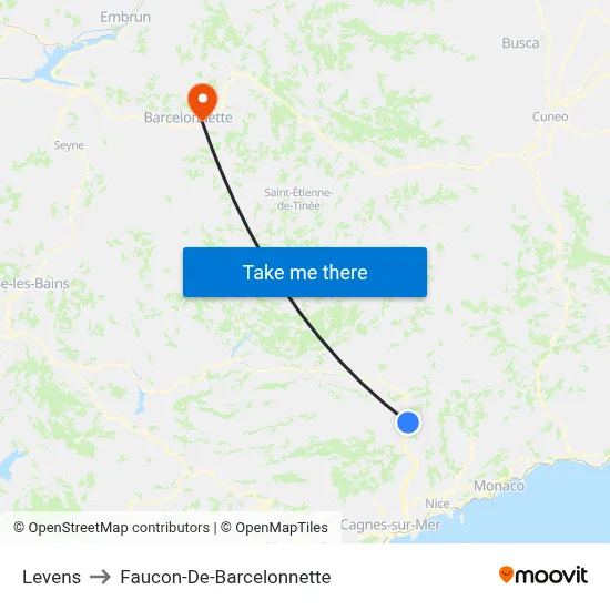 Levens to Faucon-De-Barcelonnette map
