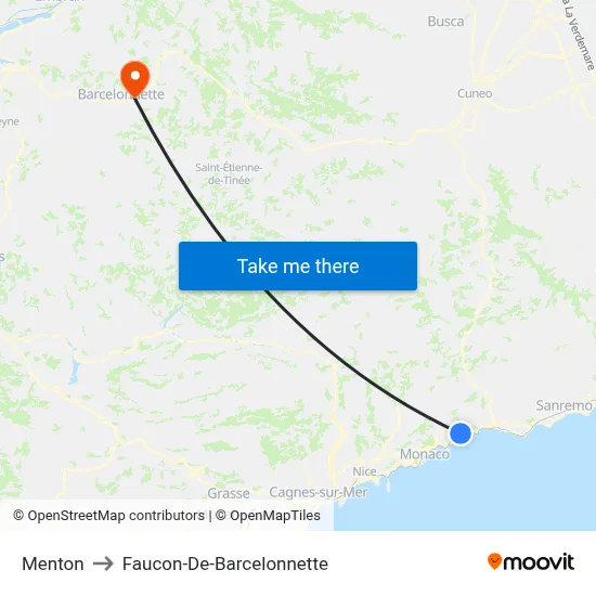 Menton to Faucon-De-Barcelonnette map