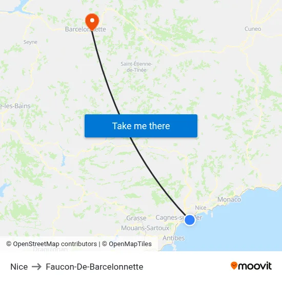 Nice to Faucon-De-Barcelonnette map