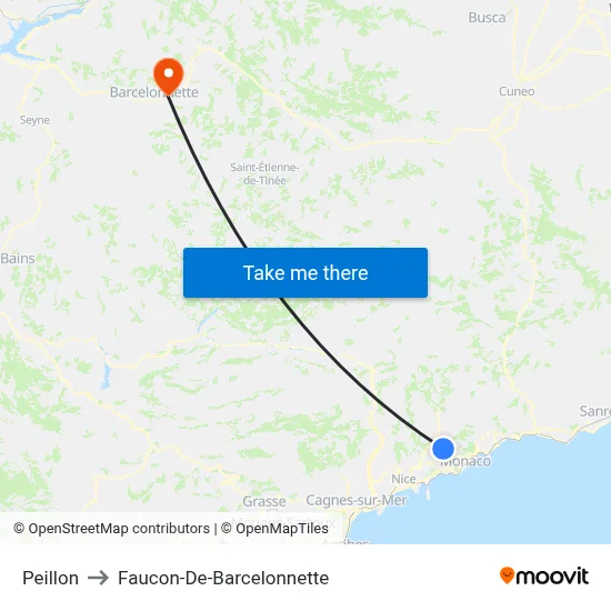 Peillon to Faucon-De-Barcelonnette map