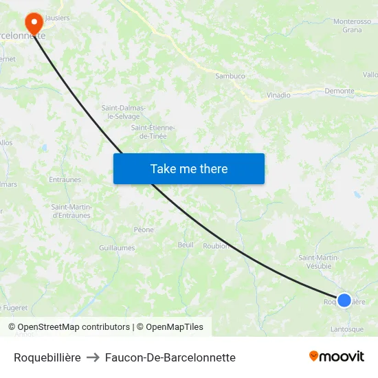 Roquebillière to Faucon-De-Barcelonnette map