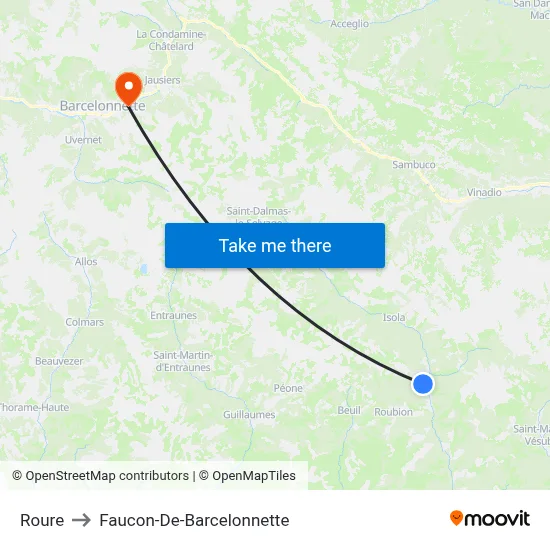 Roure to Faucon-De-Barcelonnette map