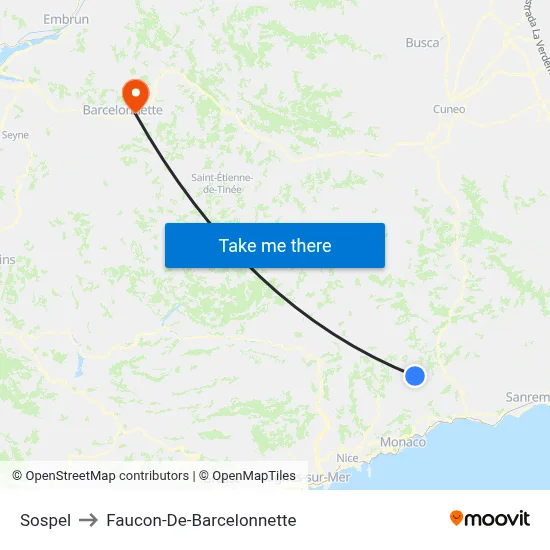 Sospel to Faucon-De-Barcelonnette map