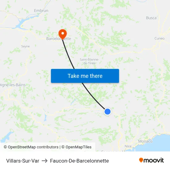 Villars-Sur-Var to Faucon-De-Barcelonnette map