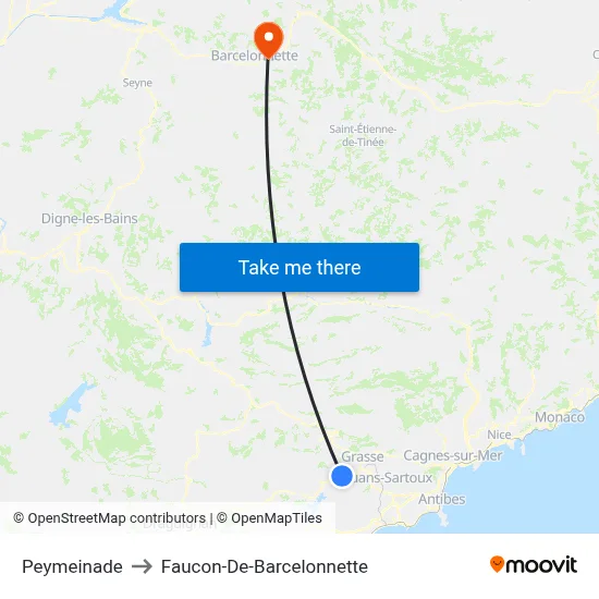 Peymeinade to Faucon-De-Barcelonnette map