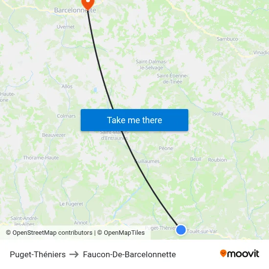 Puget-Théniers to Faucon-De-Barcelonnette map