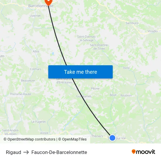 Rigaud to Faucon-De-Barcelonnette map
