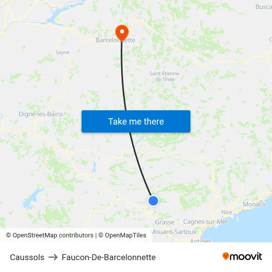Caussols to Faucon-De-Barcelonnette map