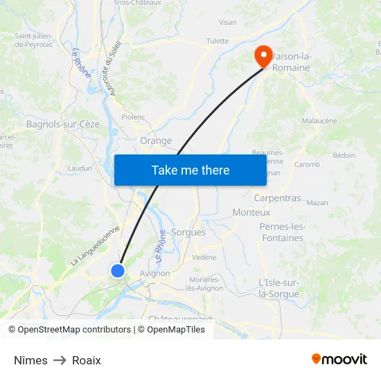 Nîmes to Roaix map