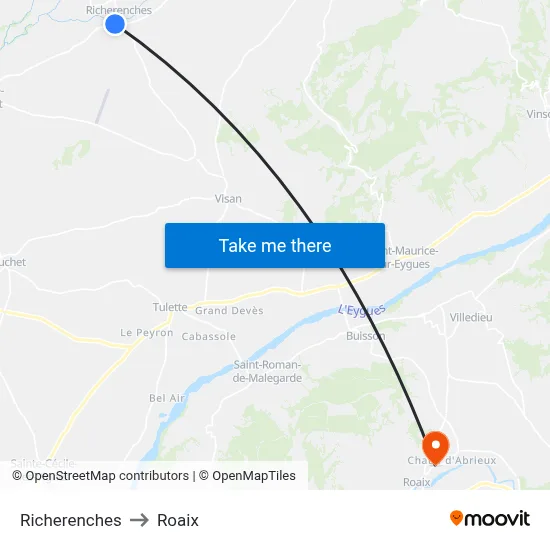 Richerenches to Roaix map