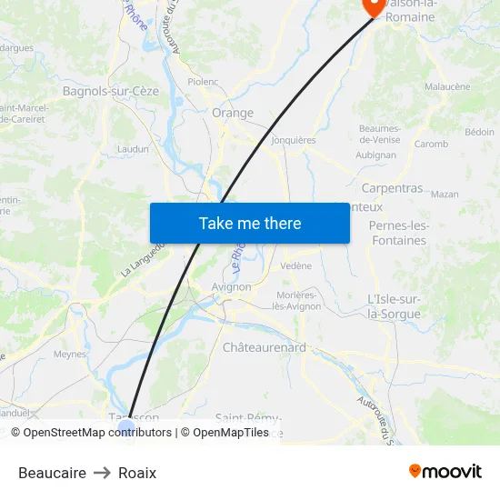 Beaucaire to Roaix map
