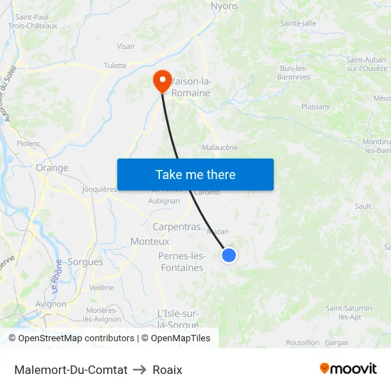 Malemort-Du-Comtat to Roaix map