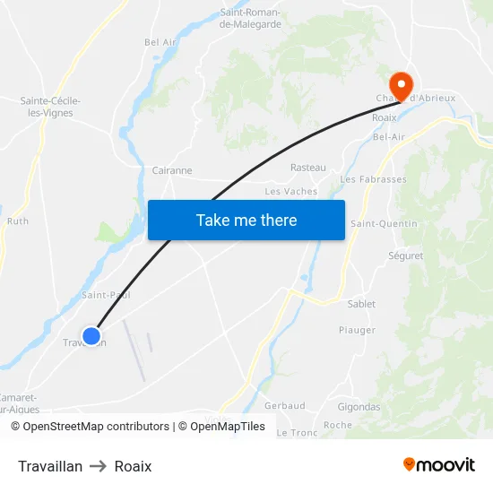 Travaillan to Roaix map