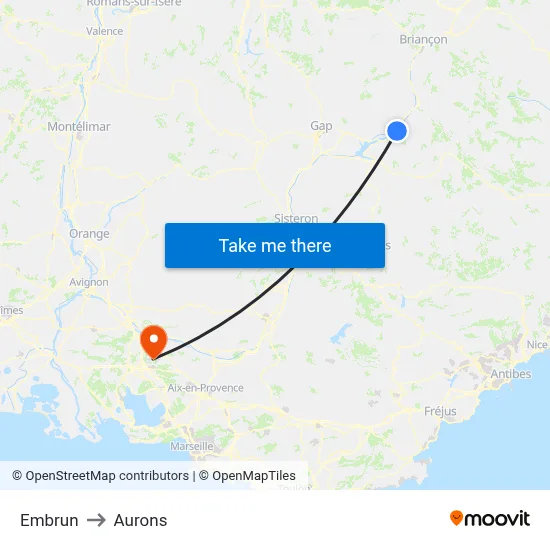 Embrun to Aurons map