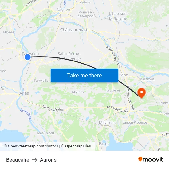 Beaucaire to Aurons map