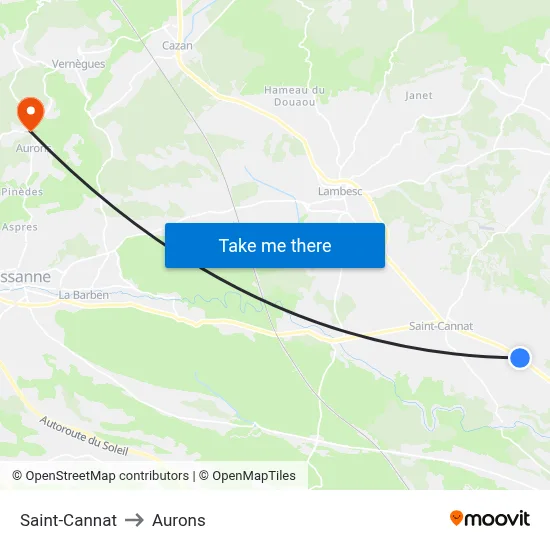 Saint-Cannat to Aurons map