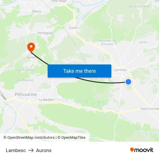 Lambesc to Aurons map