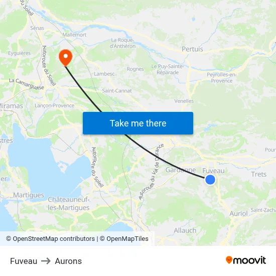 Fuveau to Aurons map